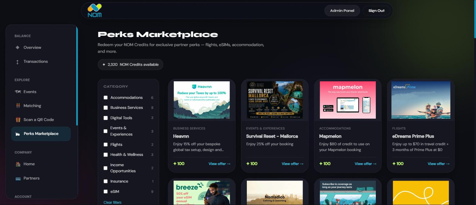 Perks Marketplace page