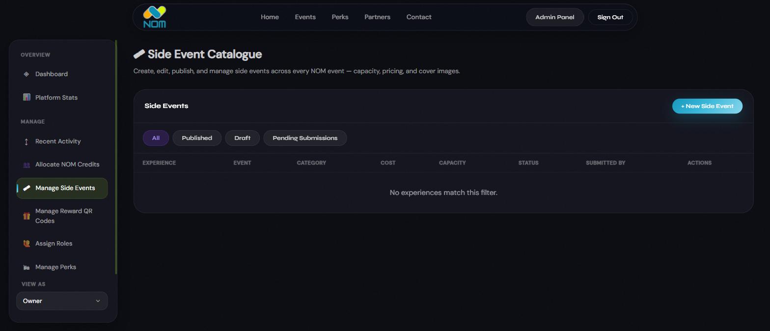 Side Event Catalogue admin page
